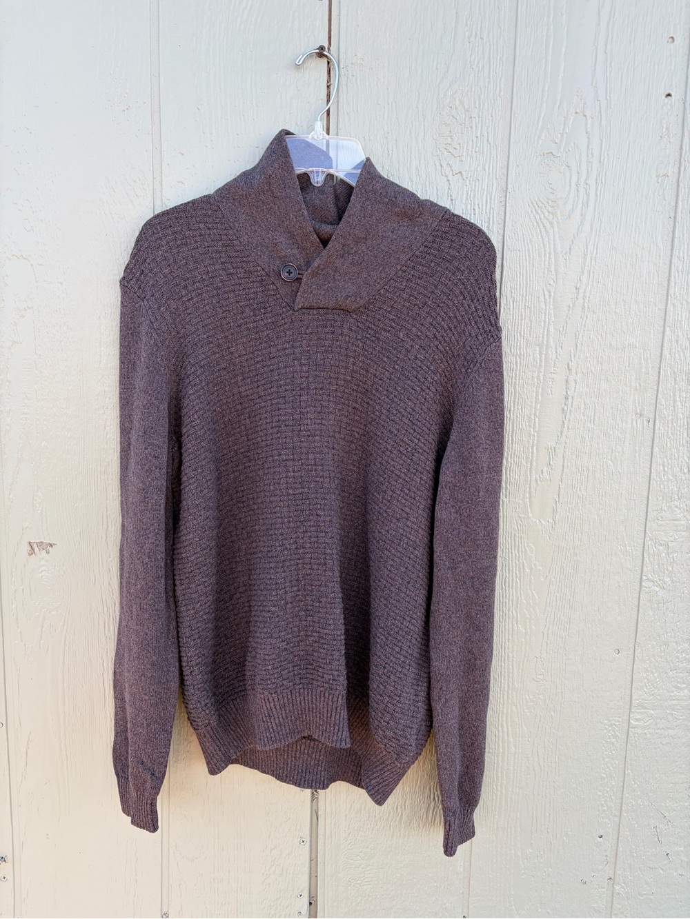 Men's Brown Shawl Collar Pullover Sweater Size L